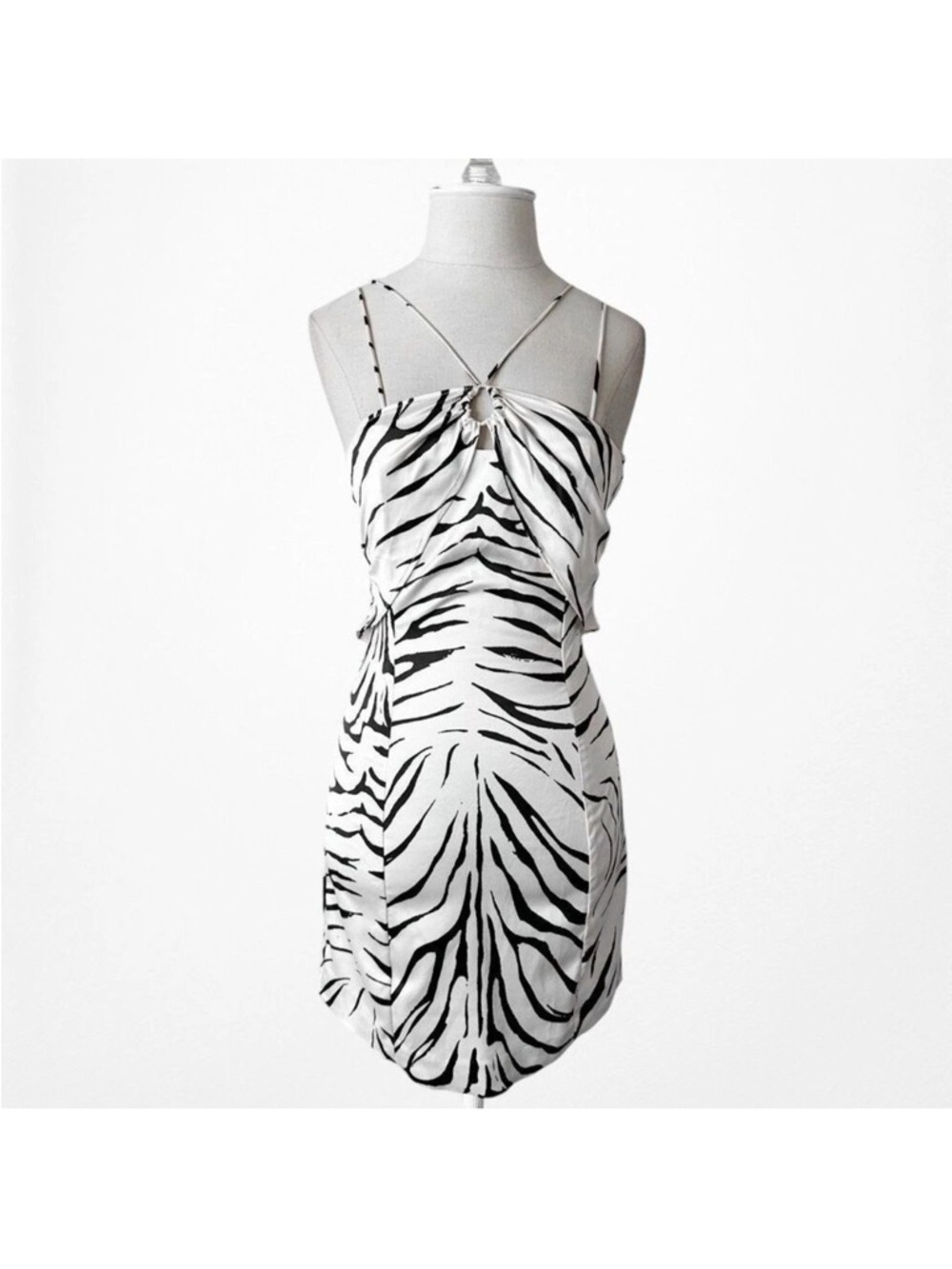 Zara Black & White Zebra Print Spaghetti Strap Mini Dress - Picture 2 of 14